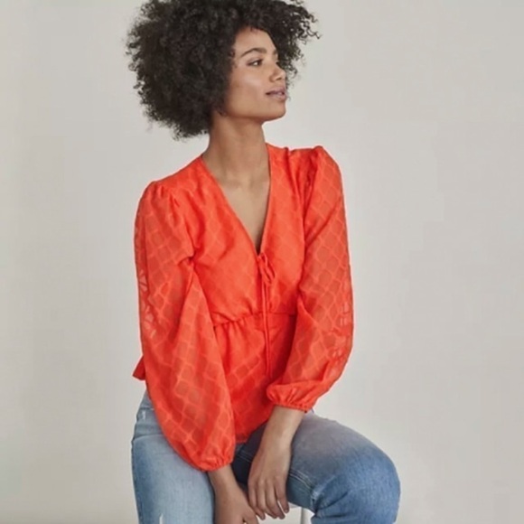Elizabeth and James orange peplum blouse large - Picture 1 of 8